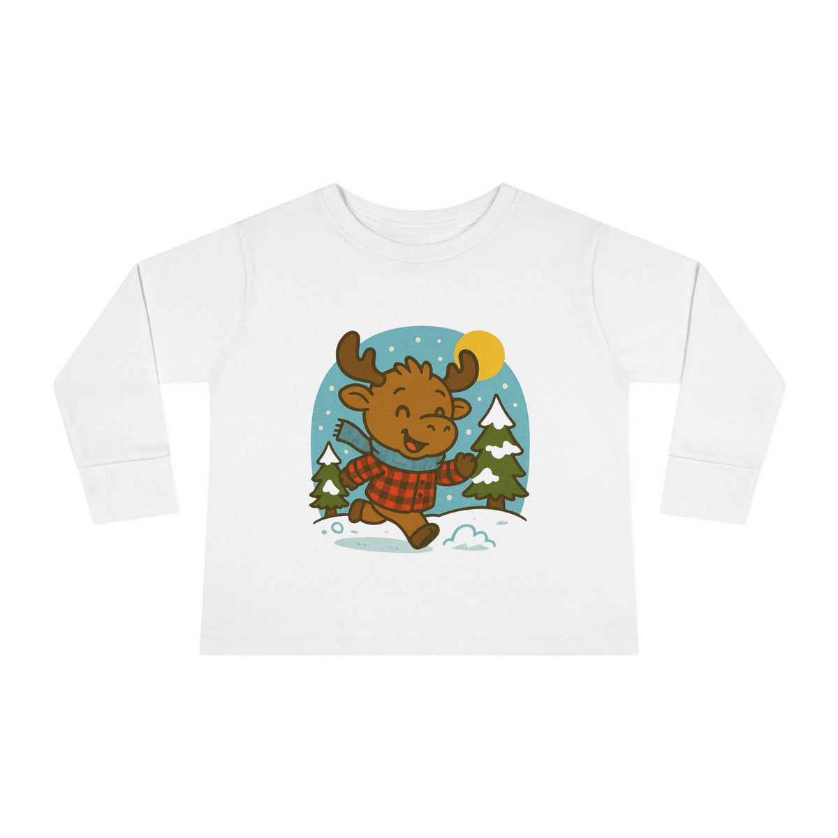 Winter Moose Toddler Long Sleeve Tee, Kids Snowflake Shirt, Holiday Apparel, Christmas Gift, Cute Toddler Shirt, Fun Winter Wear