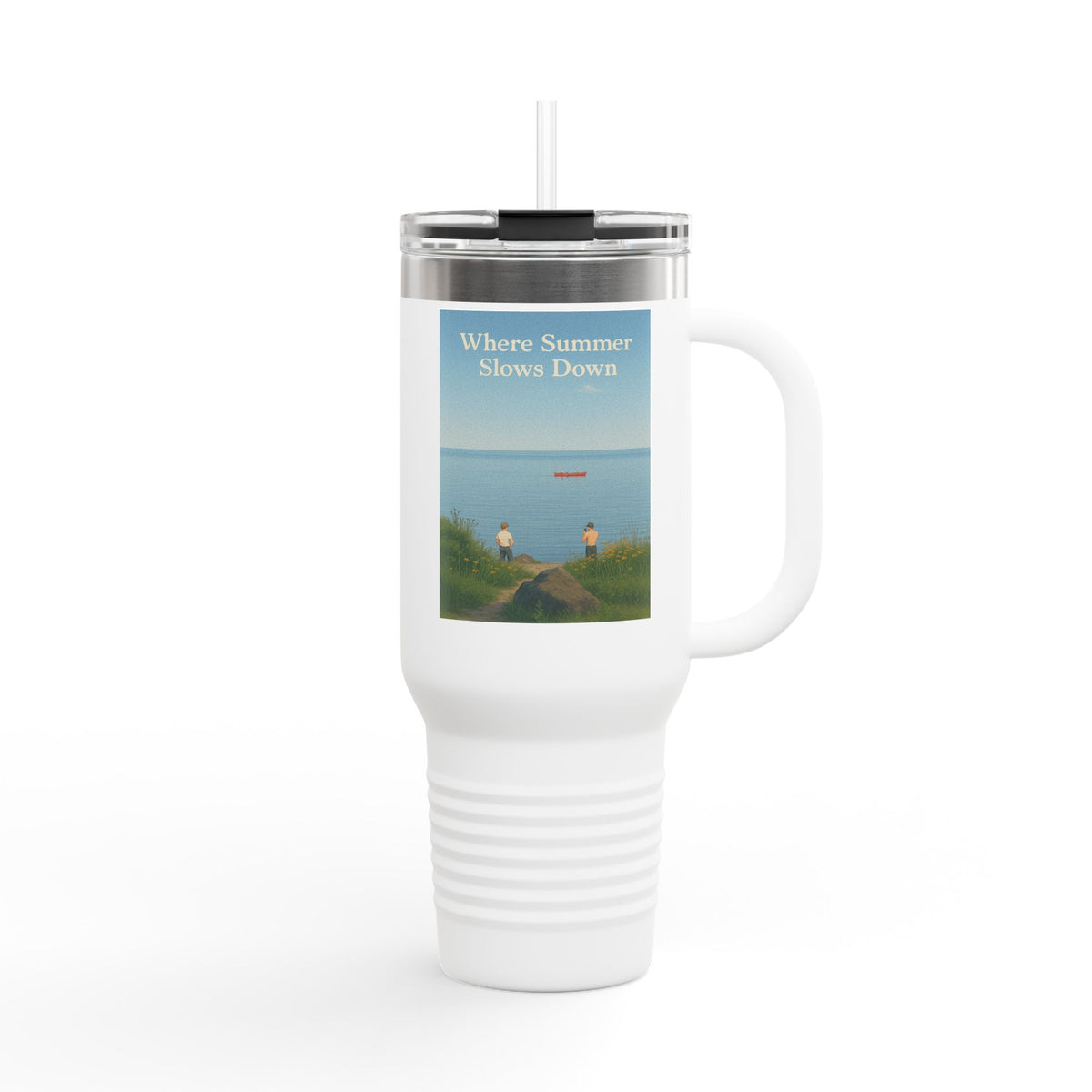 Summer Vibes Insulated Travel Mug, 40oz | Stylish Coffee Cup for On-the-Go | Beach Travel Mug, Eco-Friendly Tumbler, Gift for Summer Lovers