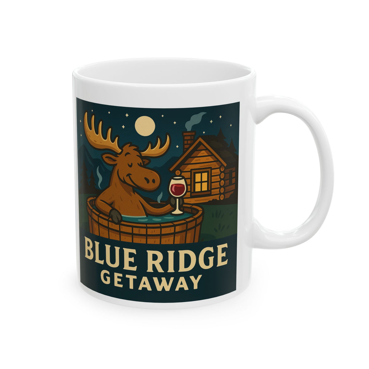 Blue Ridge Getaway Moose Design Ceramic Mug | Cozy Cabin Vibes | Gift for Nature Lovers | 11oz & 15oz