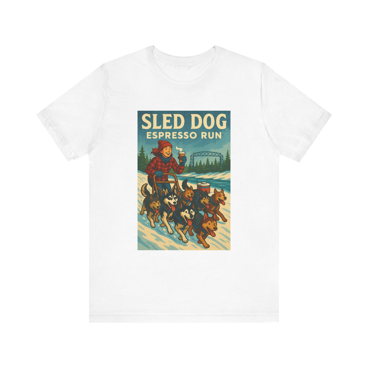 Vintage Sled Dog Espresso Run Tee, Unisex Graphic T-Shirt, Dog Lover Gift, Outdoor Adventure Apparel, Winter Sports Wear