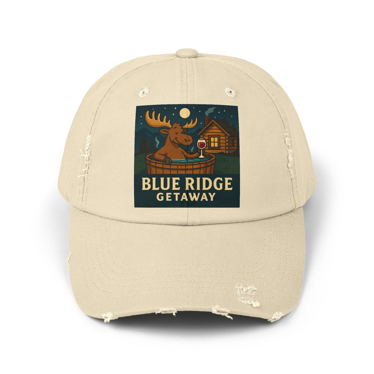 Unisex Distressed Cap with Blue Ridge Getaway Design, Casual Hat, Outdoor Adventure Gear, Vacation Accessory, Gift for Nature Lovers