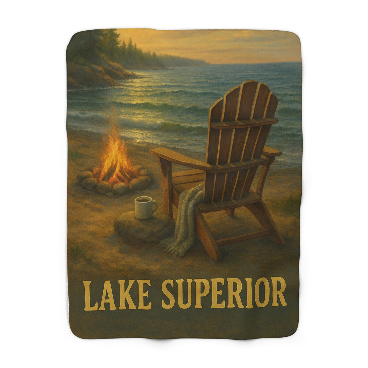Cozy Sherpa Fleece Blanket - Lake Superior Scene, Outdoor Adventure Decor, Gift for Campers, Warm Throw, Nature Lover's Blanket